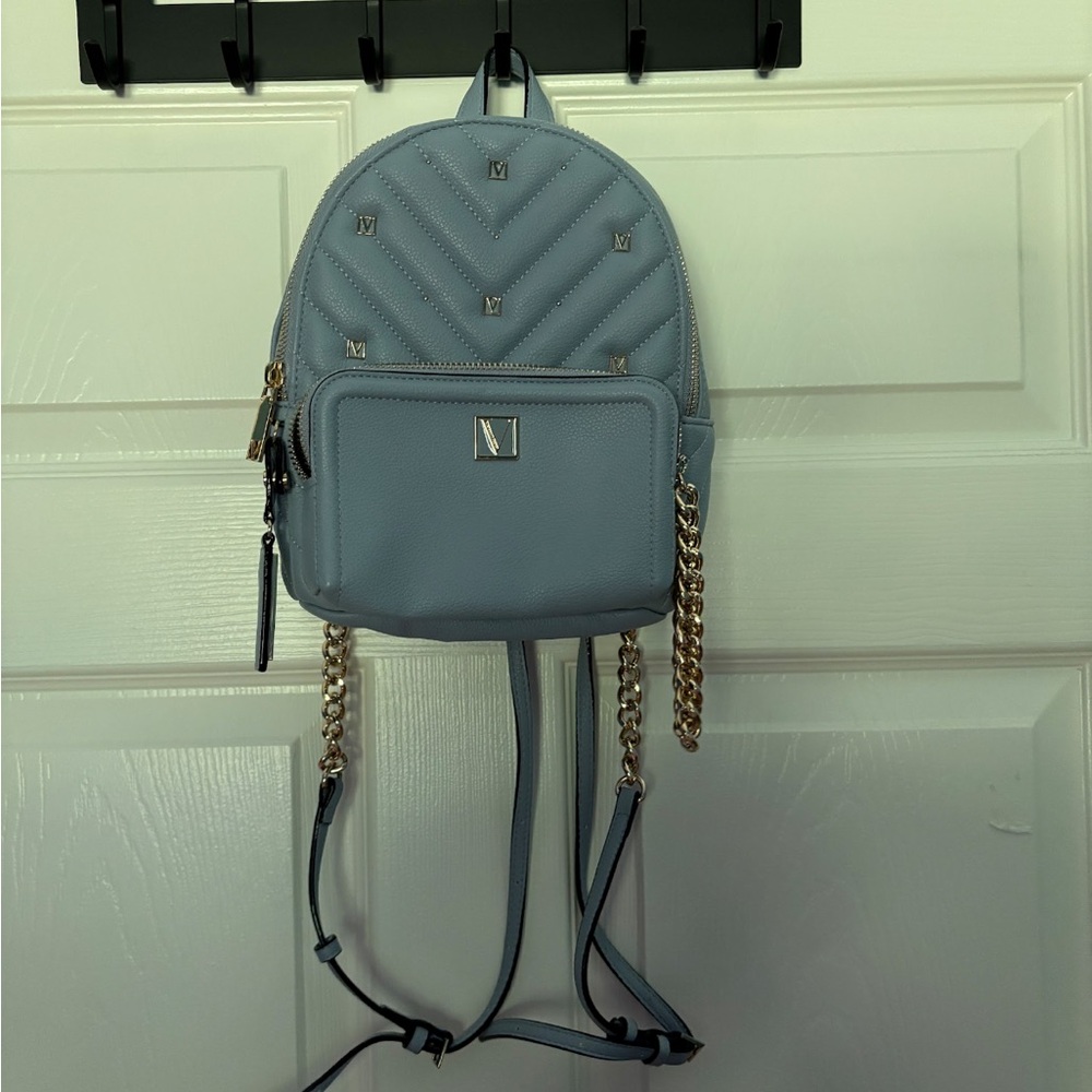 Victoria's Secret Light Blue Backpack with Gold Chains